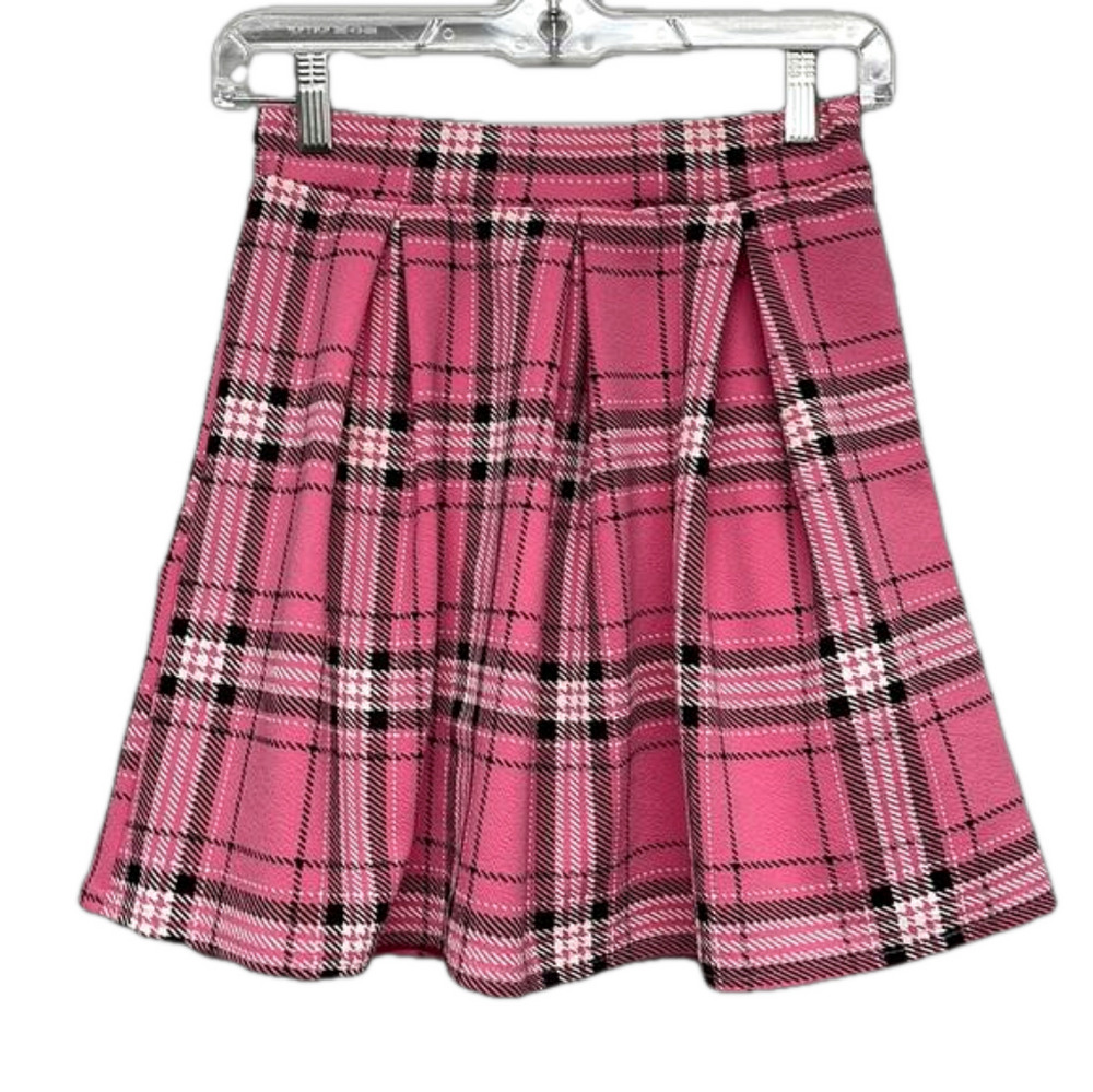 Boohoo NWT Pink Check Box Plaid Pleat Skater Mini Skirt Size 4